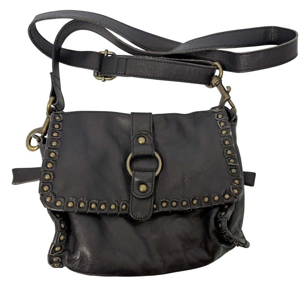 Bed Stu Black Ankora Multipurpose Bag Distress Leather Studded Crossbody